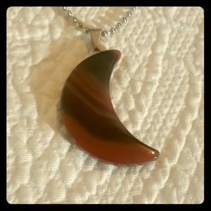 Iridescent red and brown moon necklace